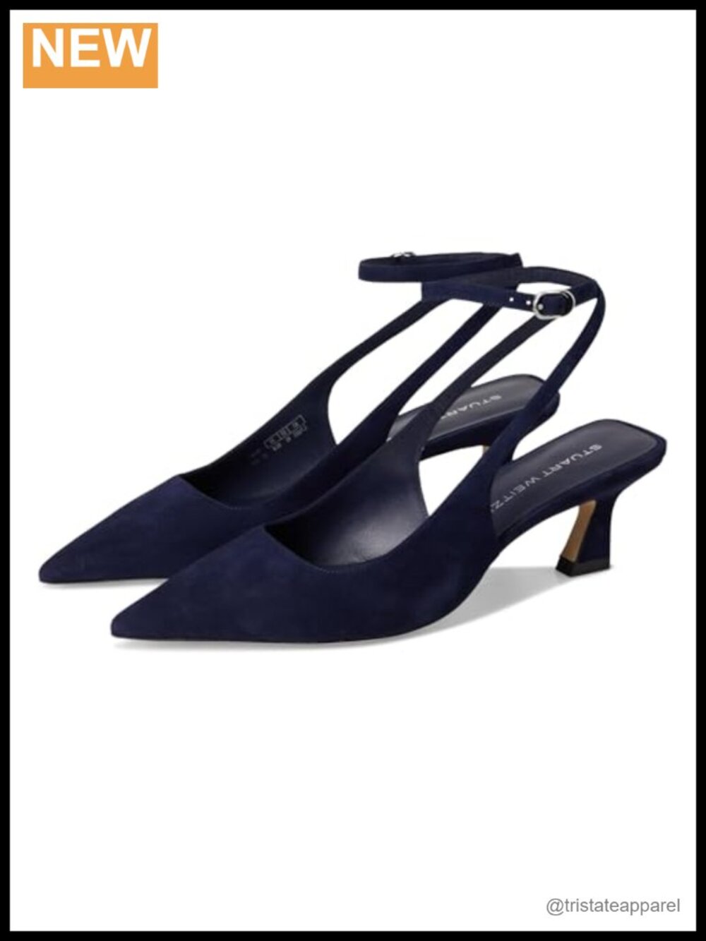Leather Pointed Toe Kitten Heel Pump with Strap